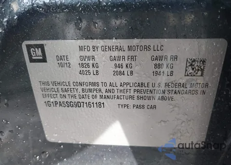 2013 Chevrolet Cruze Ls Auto from USA, damaged, VIN 1G1PA5SG9D7161181